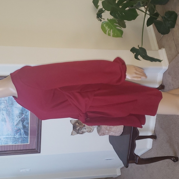 Long  puff sleeve tunic/mini huge tie in front ribbed loose fit - Picture 2 of 5